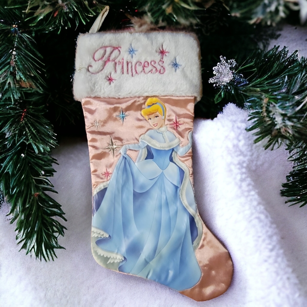 Vtg 2009 Disney Princess Christmas Stocking Cinderella Pink Sparkles 10"
